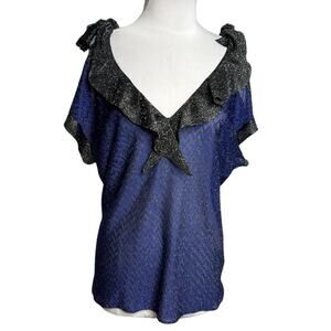 M Missoni metallic ruffle zig zag cold shoulder top Sz 8